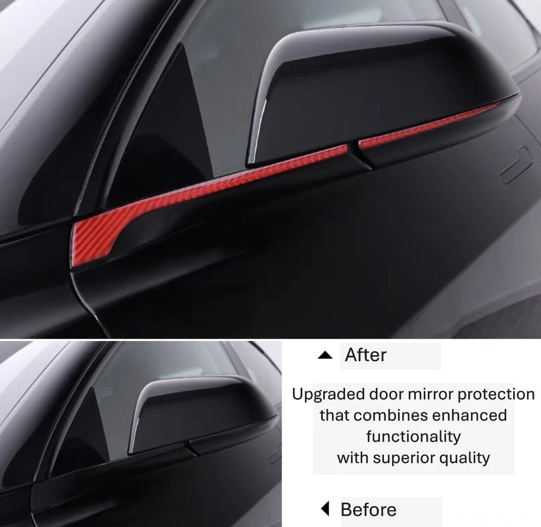Tesla Model 3 (19-25) Door Mirror Anti-collision strip 4 pcs Red Carbon Fiber