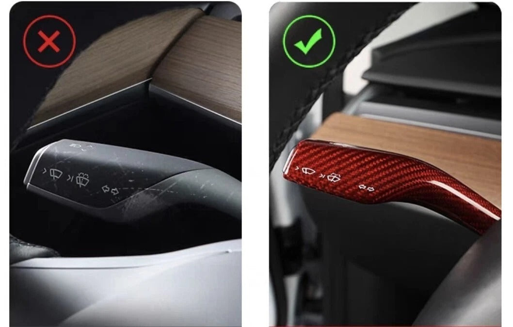 Tesla Model 3/Y steering wheel stalk cover Glossy Red Carbon Fiber 2pcs