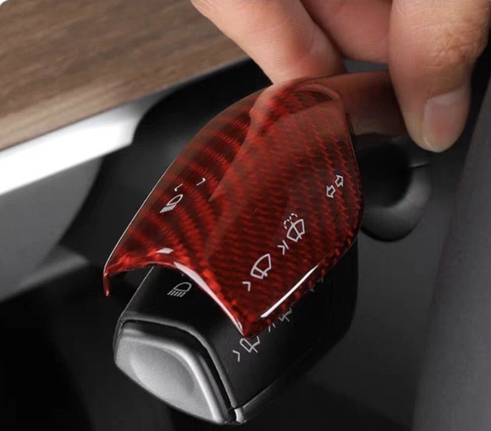 Tesla Model 3/Y steering wheel stalk cover Glossy Red Carbon Fiber 2pcs