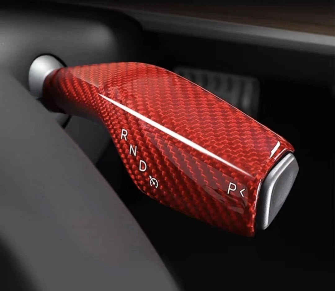 Tesla Model 3/Y steering wheel stalk cover Glossy Red Carbon Fiber 2pcs