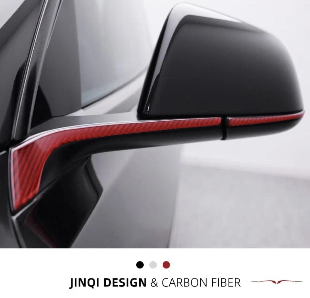 Tesla Model 3 (19-25) Door Mirror Anti-collision strip 4 pcs Red Carbon Fiber