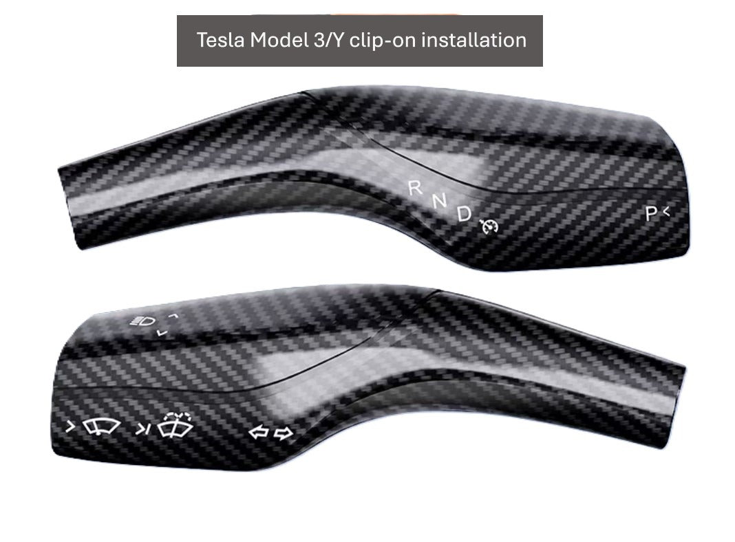 Tesla Model 3/Y steering wheel stalk cover Glossy Black Carbon Fiber 2pcs